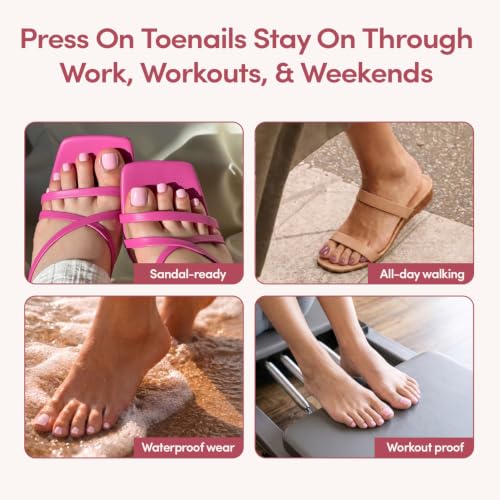 Glamnetic White French Tip Press On Toenails - 32 Pc Fake Pedi Kit