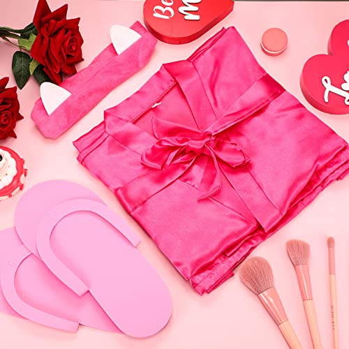 Therwen 20 Pcs Spa Party Supplies Include Kimono Robe Spa Headband Disposable Foam Pedicure Slippers Mask Washbasin for Salon Pedicure Washing Shower, Size 10