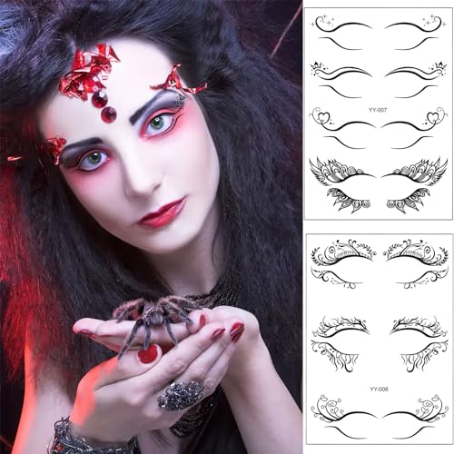Halloween Eyeliner Stickers, 8 Sheets Waterproof Eye Tattoo Makeup