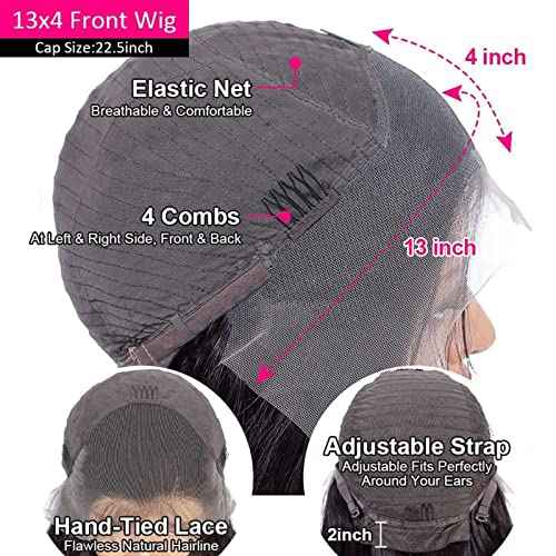 13x4 Body Wave Lace Front Wigs Human Hair Wigs for Black Women 24 Inch Pre Plucked Bleached Knots with Baby Hair 150% Density 10A Unprocessed Virgin Human Hair Wigs Natural Color Body Wave Wigs