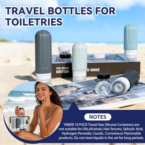 YIIMER Gray Travel Bottles 10 Pack TSA Approved Leak-Proof Silicone Containers