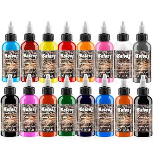 16PCS Tattoo Ink Color Set, Solong Tattoo Ink 1oz (30ml) Pigment Kit for Tattoo Kit Tattoo Ink Set TI302S-30-16