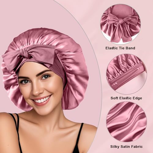 2-Pack Silk Satin Sleep Bonnets for Women - Adjustable Hair Wraps