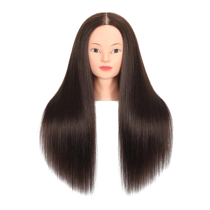 ZOMOI Mannequin Head with 80% Real Human Hair 26-28'' Cosmetology Mannequin Doll Head for Styling Practice on Braiding Head (4#Dark Brown)