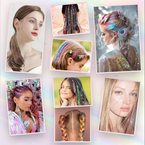 Hair Tinsel Kit - 48 Inch Glitter Extensions with 16 Colors