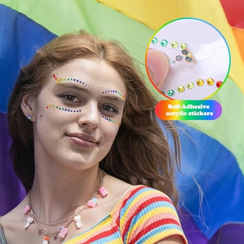 Rainbow Face Gems Stickers, 4 Sets Self-Adhesive Eye Jewels