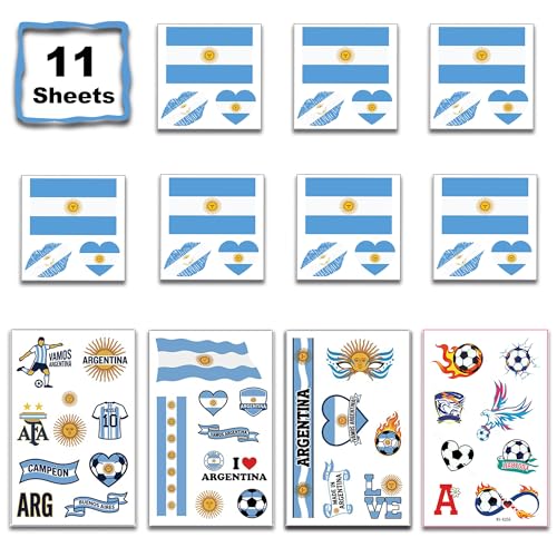 Argentina Flag Temporary Tattoos | 11 Sheets Waterproof Face Stickers