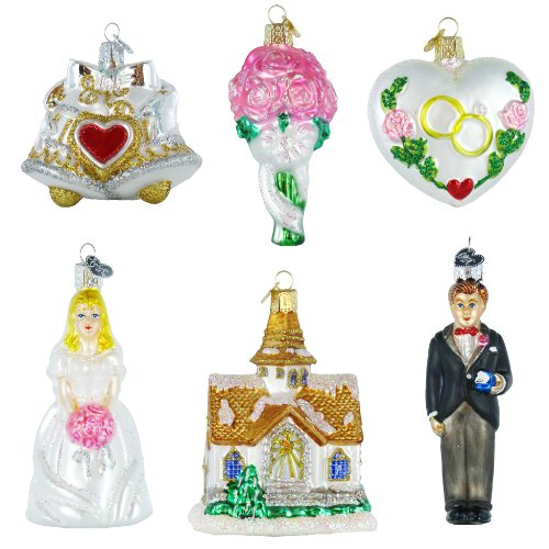 Wedding Collection Set of 6 Glass Old World Christmas Ornament 14011