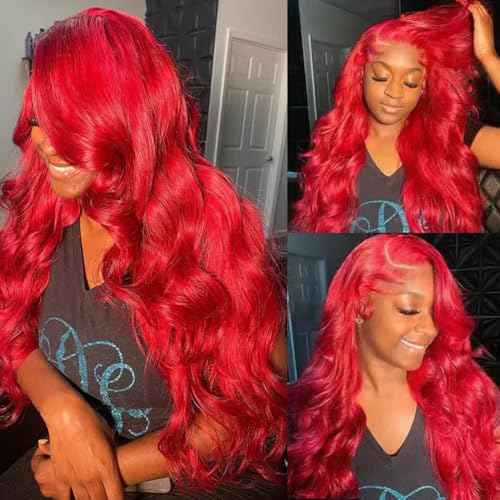 Ice Pear 30 Inch Red Hair Wig Pre Plucked 13x6 Body Wave Wigs Human Hair, 200% Density 13x6 Colored Wigs for Women,Red Glueless Wig Bleached Knots with Baby Hair