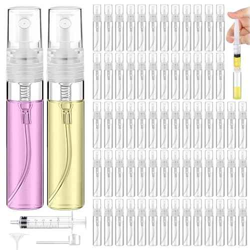 60PCS 5ml Mini Spray Bottle, Portable Clear Plastic Spray Bottle, Empty Fine Mist Refillable Perfume Atomizer, Small Sample Containers for Cleaning, Travel, Essential Oils