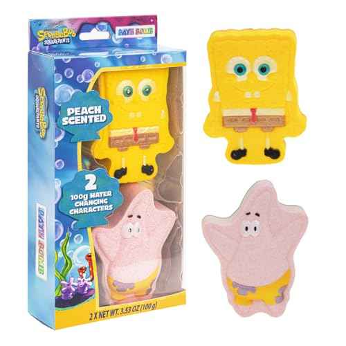 Spongebob Squarepants 2 Pack Peach Scented Bath Bombs, Non-Toxic Character Molded Bath Bombs, Fun and Bright Colors, for Girls Boys Kids Birthday Gifts, by Townley Girl