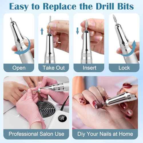 Nail Drill Professional 35000RPM, Cordless Electric Nail File Drills para U?as, Portable Rechargeable E File 7 Bits Manicure Pedicure Kit for Acrylic Nails Gel Remover Salon Home Tools, White