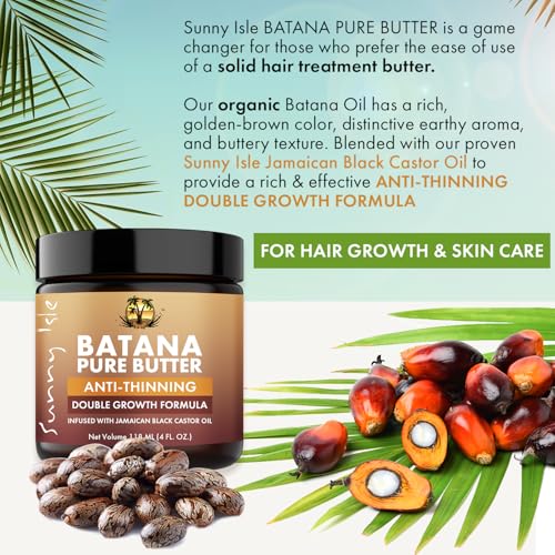 Sunny Isle Batana Pure Butter Infused with Jamaican Black Castor Oil 4 oz, Double Growth Formula