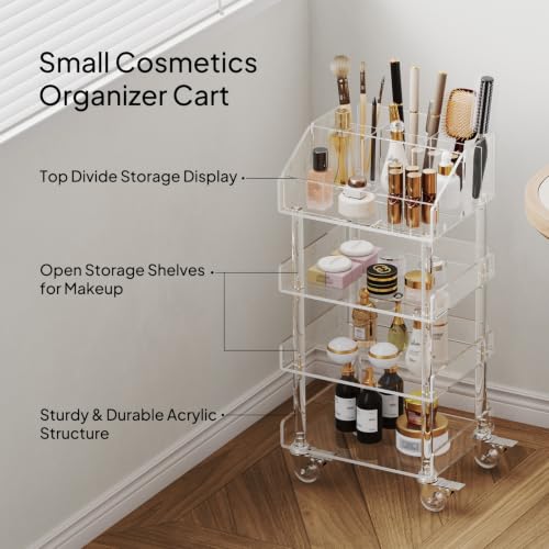 Aquiver 4-Tier Acrylic Makeup Organizer Cart with Rolling Wheels