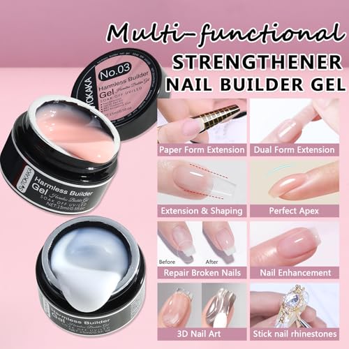 SUTOKAKA 4 Colors Builder Gel for Nails with Nail Forms Dual-Ended