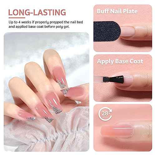 GAOY Poly Gel, 60g Nail Extension Gel, Pink Nude Builder Enhancement for Beginner & Professional Nail Art Salon DIY at Home