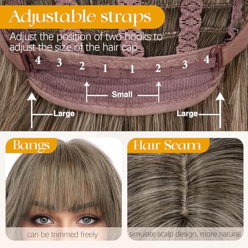 Sofeiyan 12 Inch Wavy Brown Ombre Blonde Bob Wig with Bangs