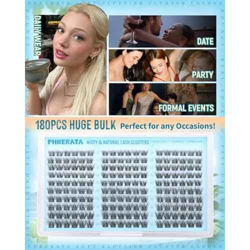 Wispy Lash Clusters Natural Eyelash Clusters 180Pcs Cluster Eyelash Extensions C Curled Cluster Lashes DIY Individual Lashes Soft Eye Lash Extension with Ultra-thin Band, 10-16MM