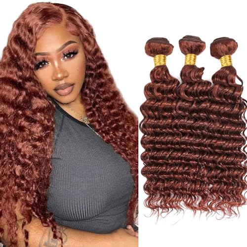 Copper-#33DP Deep Wave Human Hair Bundles 26 28 30 Inch Reddish Brown