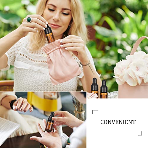 Nuogo 100 Pcs Mini Amber Glass Oil Dropper Bottle Bulk, Clear Essential Small Empty Sample Vial with Dropper and Black Caps Tiny Amber Glass Bottles Perfume Jars for Travel(3 ml)
