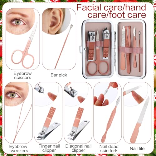 12 Set Christmas Manicure Set Bulk Christmas Stocking Stuffers Women Nail Clippers Pedicure Kit 7 In1 Travel Stainless Steel Grooming Kits Funny Xmas Gifts for Employees Office Coworkers