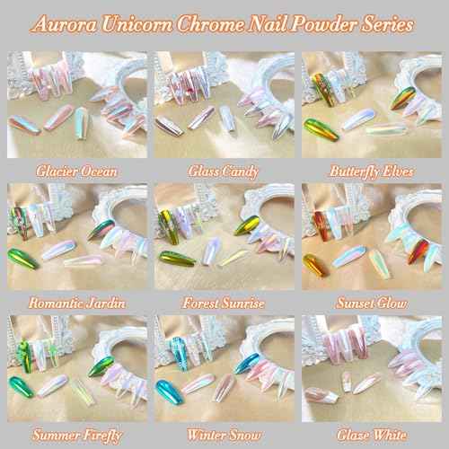 Unicorn Chrome Nail Powder, Aurora Unichrome Mermaid Aurora Nail Powder Pigment Pearlescent Nail Art Glitter Decoration for Home DIY Nail Salon Manicure - Glacier Ocean