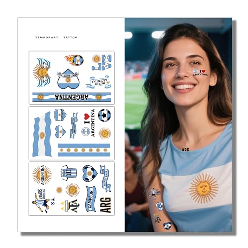 Argentina Flag Temporary Tattoos - 3 Sheets Face Stickers