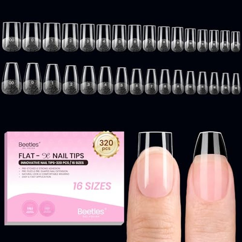 Beetles Flat-X Square Coffin Nail Tips Set - 320pcs, 16 Sizes