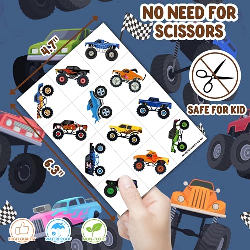 Monster Truck Party Favors 72pc Set - Balloons & Tattoos