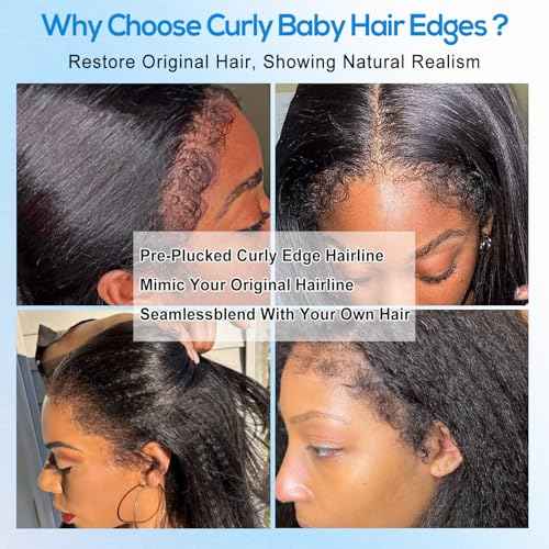 4C Edge Kinky Straight Human Hair Wigs 13x6 HD Lace Front Wigs Human Hair 250% Density Wig With Curly Edges Baby Hair For Black Women Natural Color 22 Inch