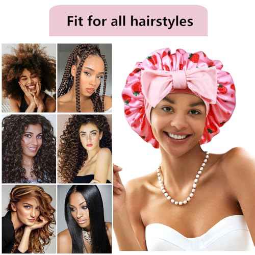1+3 Large Satin Bonnets with Scrunchies for Women, Double Layer Hair Bonnet Tie Bonnet for Sleeping Braids Curly Hair