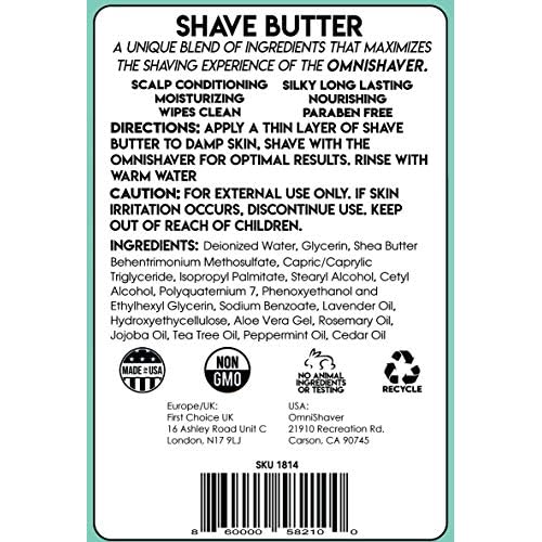 OmniShaver Shave Butter ? Moisturizing Shaving Cream for Men & Women | Sensitive Skin Formula | Travel Size 6 oz | Aloe, Tea Tree & Shea Butter - Pack of 1