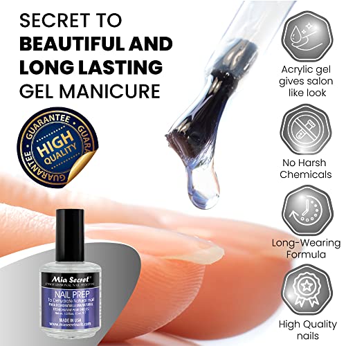 Mia Secret Acrylic Nail Kit: 1/2 oz liquid monomer, 1/2 oz clear acrylic powder, ultra quick nail glue, 1/2 oz ultra gloss top coat, fancy 20 nail tips, 1/2 oz primer, speedy zebra straight nail file 100/100, #8 nail brush and emery block
