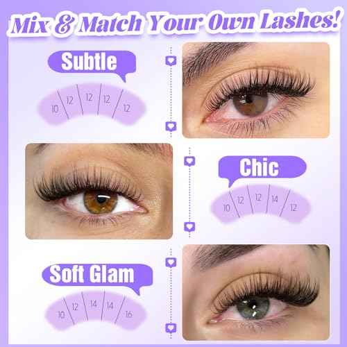 Natural Lash Clusters Wispy Eyelash Clusters Invisible Band Cluster Eyelash Extensions C Curl Individual Lashes 10-16mm DIY Cluster Lashes with Wide Clear Band for Easy Quick Application by Yawamica