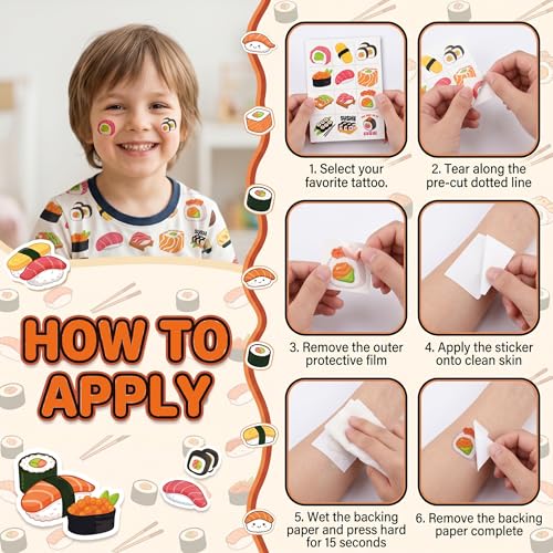 96 Sushi Temporary Tattoos for Kids | Kawaii Party Favors