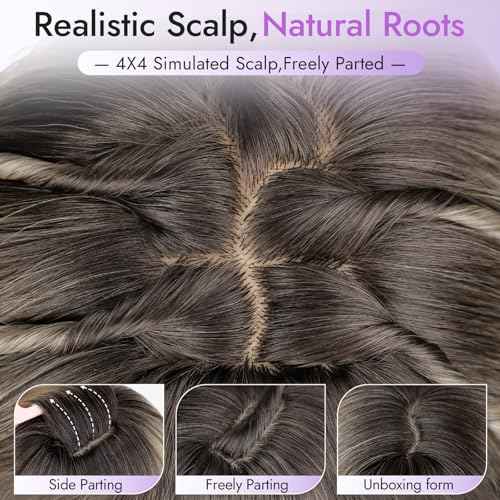 Long Ginger Wig with Bangs for Women,4x4 Realistic Scalp, Free Parting,Layered Hairstyle Synthetic Heat Resistant for Daily Party Use 26 inch