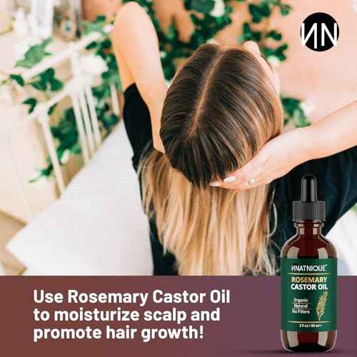 Natnique Rosemary Castor Oil ? 100% Pure Cold-Pressed Organic Hair Growth Oil, Hexane-Free Scalp Serum & Moisturizing Treatment for Dry Scalp, Fuller Hair, Stronger Roots & Natural Care ? 2oz