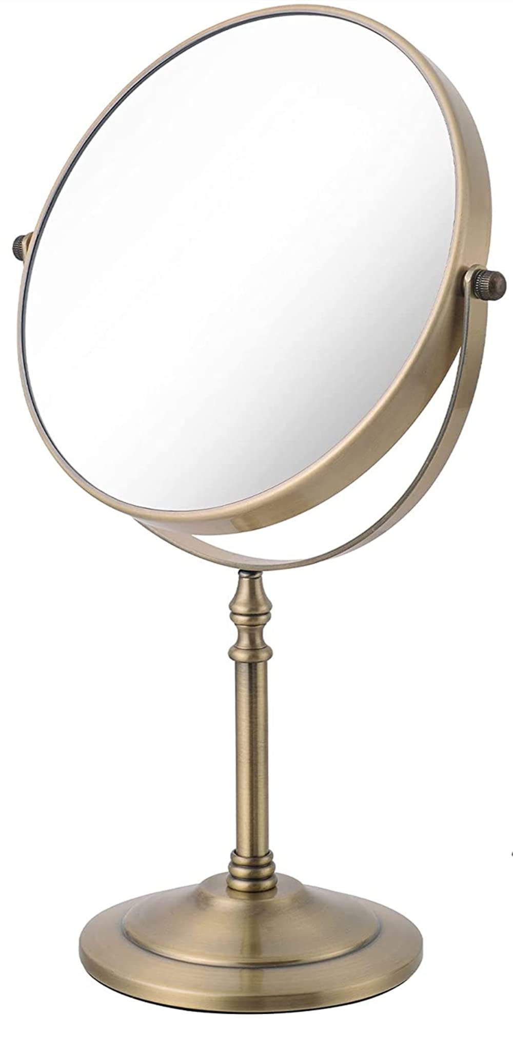 Gecious Antique Brass Makeup Mirror 1X/10X Free Standing 8 Inches 360 Swivel Dual-Sided Tabletop Makeup Mirror, Metal