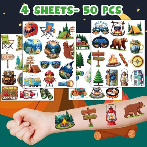 50pc Camping Temporary Tattoos for Kids - Party Favors