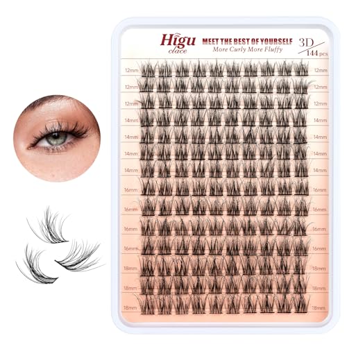 Higu clace Cluster Lashes 140Pcs, 3D Multiple Layers Eyelash Clusters Mix12-18mm, Fluffy Lash Clusters D Curl, Curled and Lightweight DIY Lash Extension Large Tray (3D Curled Mix12-18mm)