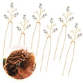Pearl & Rhinestone Bridal Hair Pins Gold (6 Pieces)