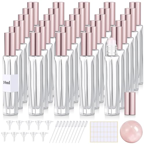 Domensi 30 Pack Rose Quartz Glass Roller Bottles 10ml