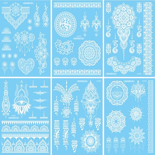White Lace Temporary Tattoo Stickers - 6 Sheets