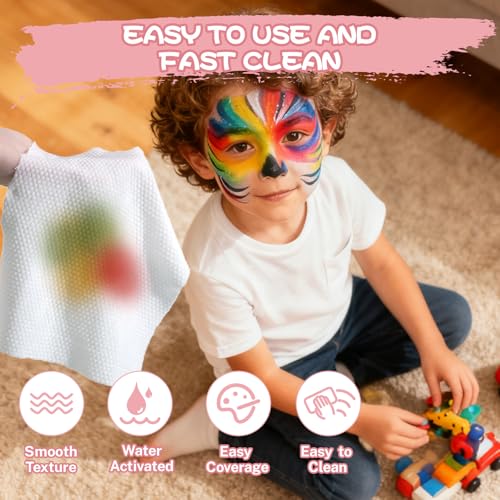 42 Color Kids Face Painting Kit, Non Toxic Water Activated Face Paint Palette with Stencils, Brush, Sparkle Gems. Perfect for Birthday Parties, Carnival, Costume Makeup