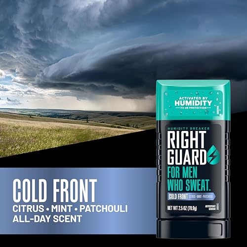 Right Guard Humidity Breaker Men's Antiperspirant Deodorant 2.5oz Pack of 4 - Cold Front Scent, 72-Hour Sweat & Odor Control, Invisible Solid
