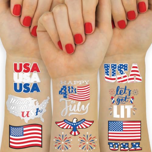 4th of July Temporary Tattoos - 30 Styles, Patriotic Party Decor