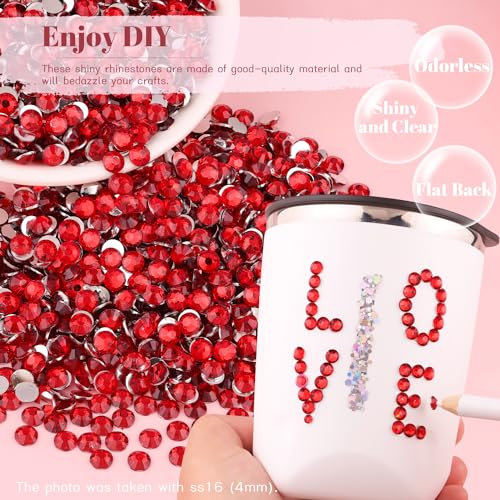 5000 Pcs Red 3mm Flatback Resin Rhinestones Bulk Set with Pickup Pen & Tweezers