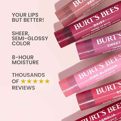Burt's Bees Lip Tint Balm, Long Lasting 2 in 1 Duo Tinted Balm Formula, Color Infused with Hydrating Shea Butter for a Natural Looking Buildable Finish, Hibiscus, 1 Tube
