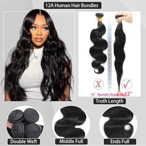 12A Body Wave Bundles Human Hair 24 Inch Brazilian Jet Black Bundles Human Hair Extensions