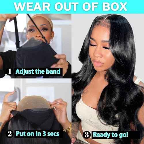 13x6 Glueless Wigs Human Hair Pre Plucked Pre Cut 28 Inch Wear and Go Glueless Wig 10A HD Body Wave Lace Front Wigs Human Hair Pre Plucked 180 Density Wigs for Women No Glue 3 Seconds for Beginners